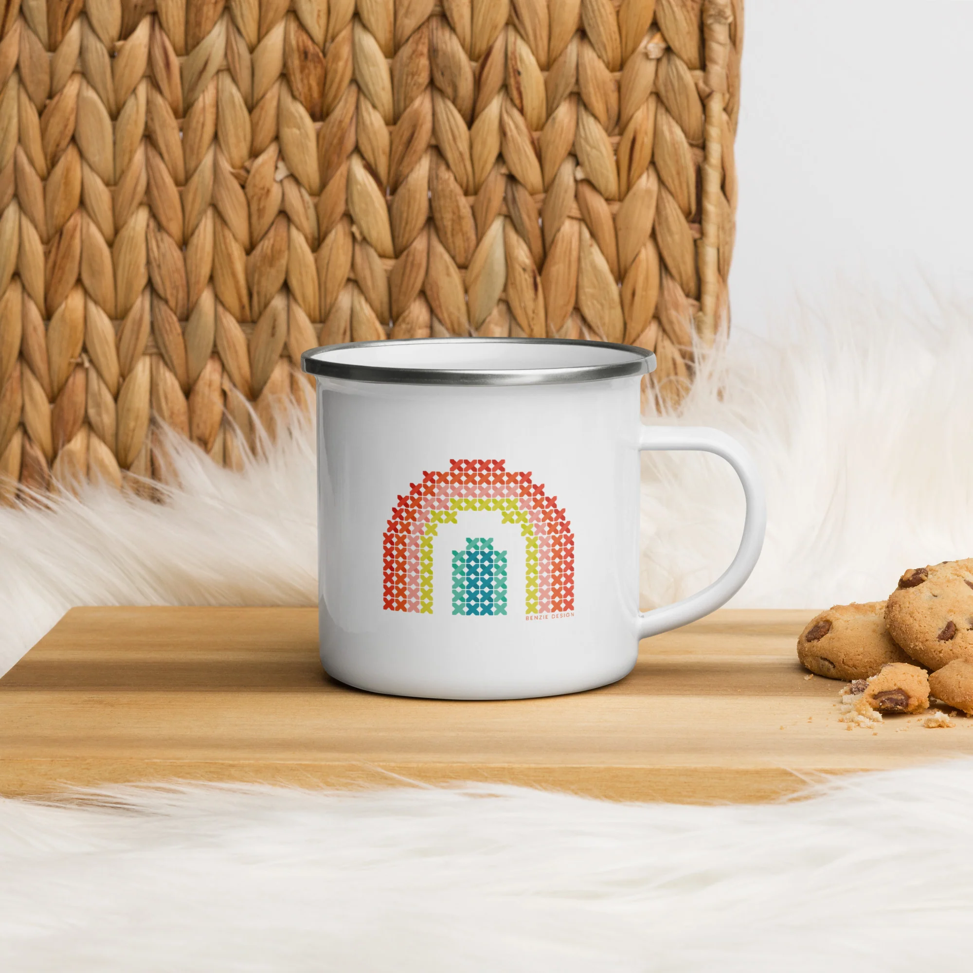Cross Stitch Rainbow Enamel Mug - Image 2