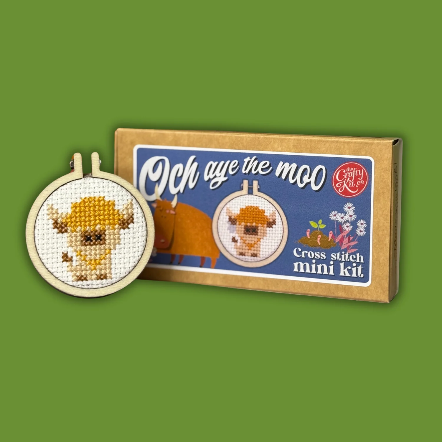 Och Aye the Moo, Matchbox Cross Stitch Kit - Image 2
