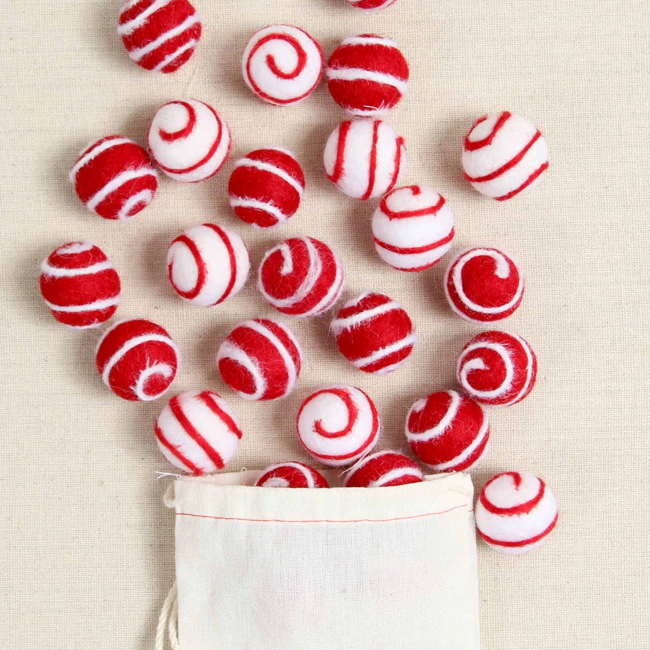 Red with White Swirl, Felted Ball - Image 3