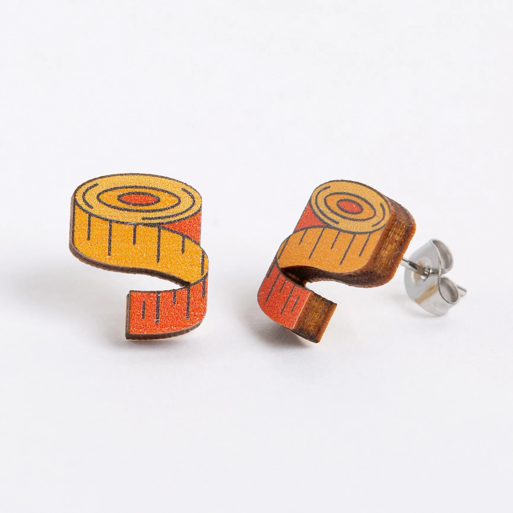Tape Measure, Wooden Earrings - Image 2